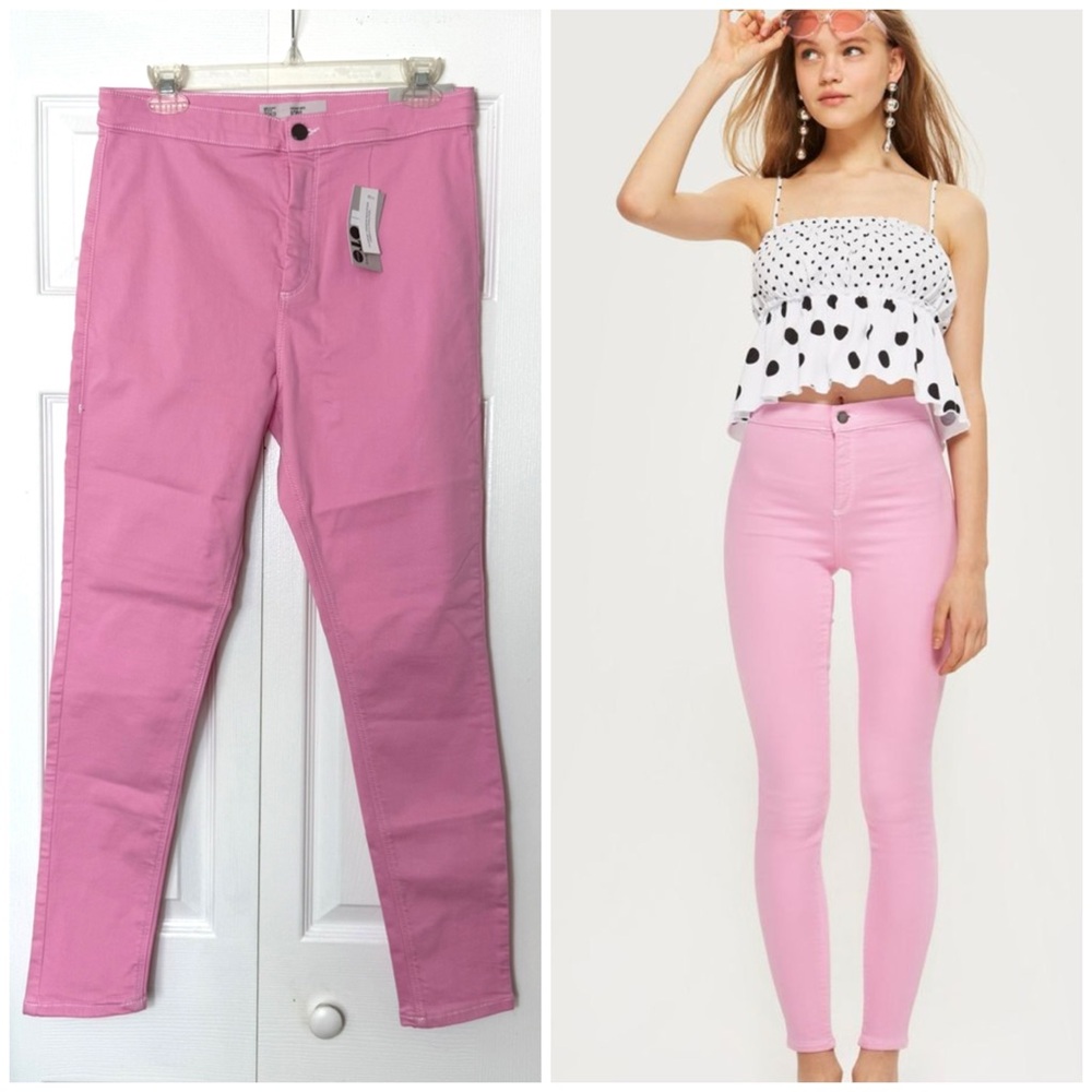 Topshop Moto Joni Bubblegum Pink Super High Waisted Skinny Jeans Size 34